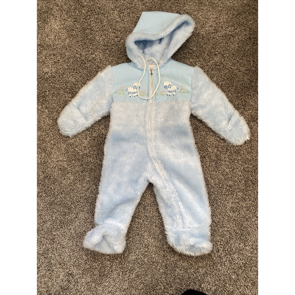 Vintage Baby Quiltex Blue‎ One Piece zippered outerwear For Winter Sz 9 Months